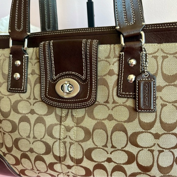 Coach Handbags - Coach Y2K 2009 Hamptons Carryall Shoulder Bag.  Tan and Brown F13974